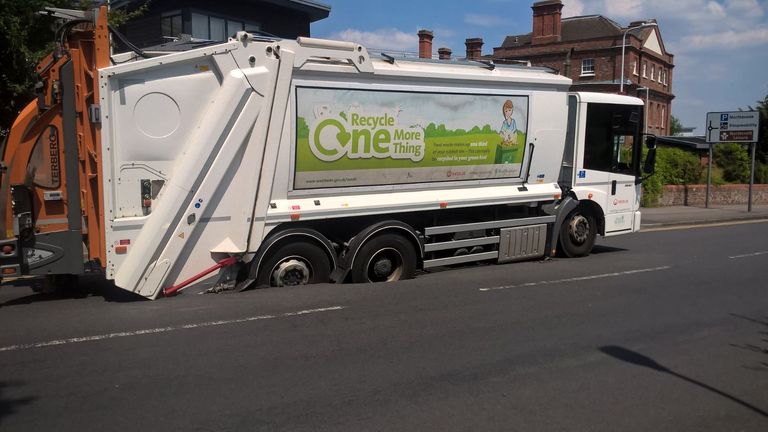 The lorry was pictured stuck in a road in Newbury on Thursday. Pic: Thames Valley Police 