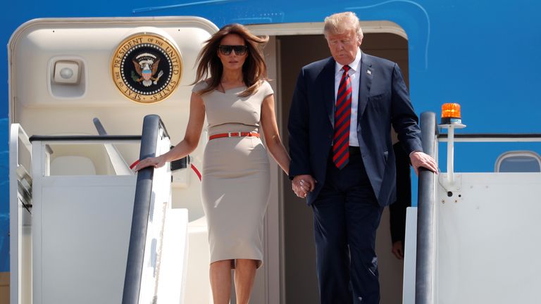 Donald and Melania Trump arrive at Stansted