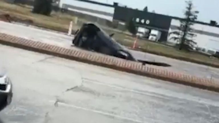 Car disappears into sinkhole in Colorado road