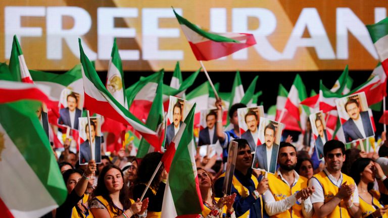 Supporters attend the anti-Iran regime rally in Villepinte, near Paris
