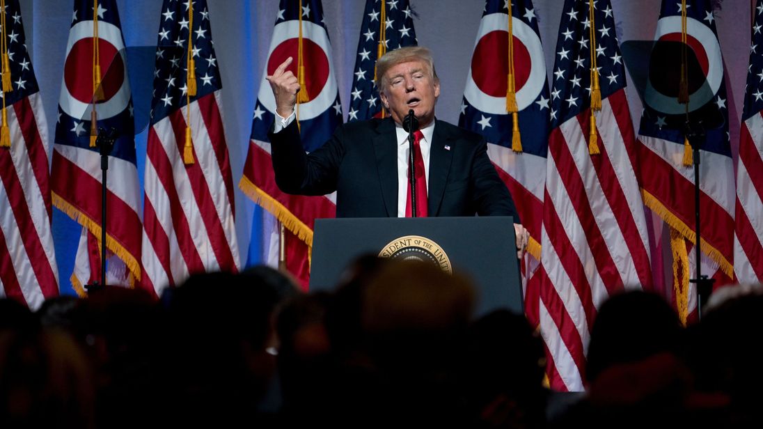 US President Donald Trump speaks during the Ohio Republican Party State Dinner 