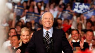 US Republican presidential nominee Senator John McCain speaks during a rally in Wisconsin in 2008