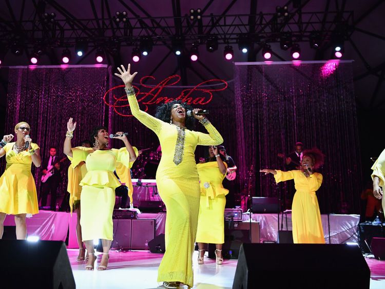Singers perform an Aretha Franklin tribute event at Chene Park amphitheatre 