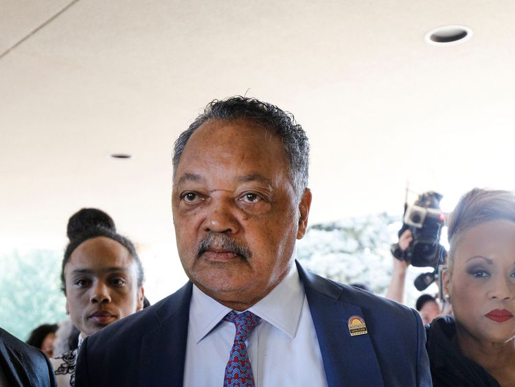 Rev Jesse Jackson at the Greater Grace Temple where he paid tribute to Aretha