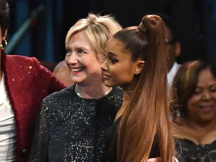 Ariana Grande and Hilary Clinton pose for a photo before the funeral
