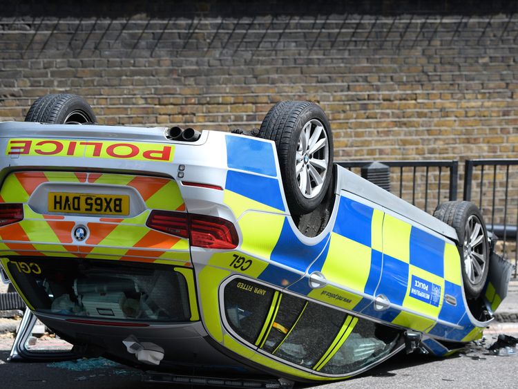 Police Car Overturns In Moped Crash Near Buckingham Palace