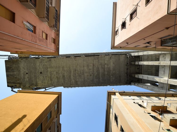 A section of the collapsed bridge is seen from the &#39;red zone&#39;