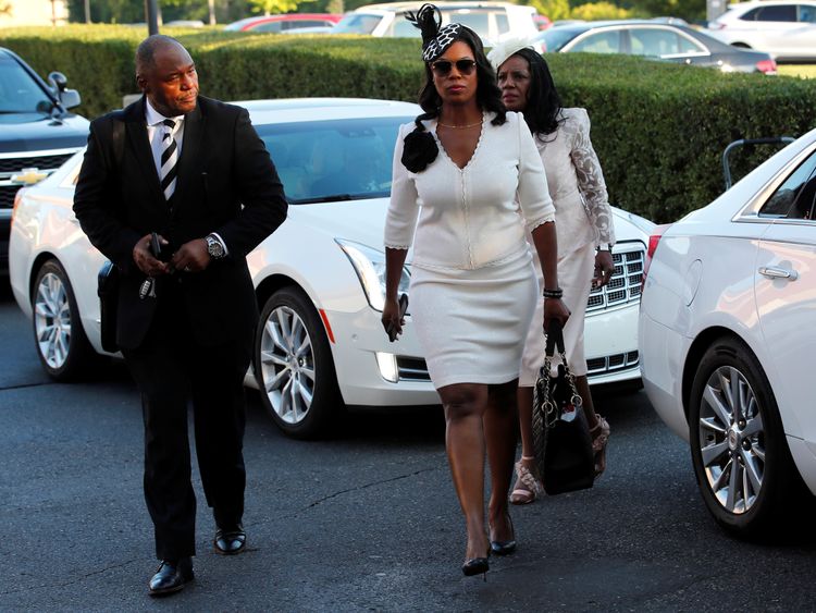 Omarosa Manigault-Newman arrives for the funeral service for Aretha Franklin at the Greater Grace Temple in Detroit, Michigan, U.S., August 31, 2018. REUTERS/Mike Segar