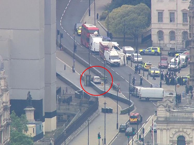 The ringed car is the one that is believed to have crashed into parliament
