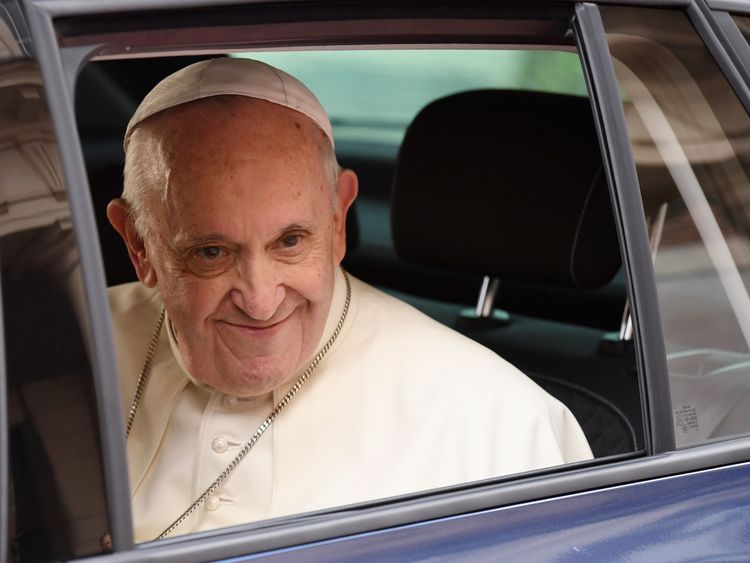 The Pope arrived at Dublin Castle in a modest Skoda car