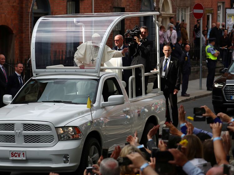 The Pope travelled through Dublin in the Popemobile