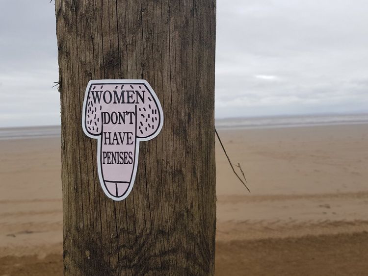 Liverpool Resisters Criticised For Anti Trans Sticker Stunt On The Stickers Have Been Plastered Over Statues Along Crosby Beach Pic Liverpoolresis1