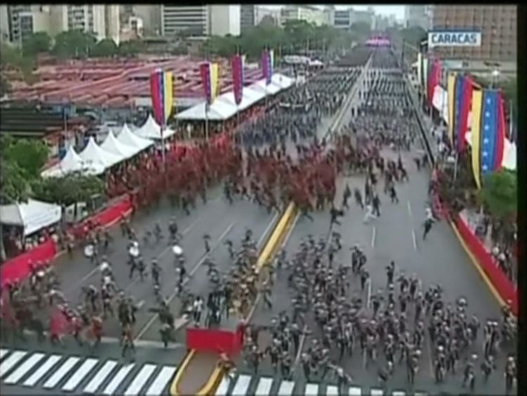 Lines of National Guard soldiers broke rank as the drones exploded in Caracas
