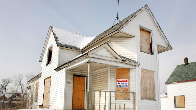  A boarded up house sits for sale in February 2008 in Detroit, Michigan