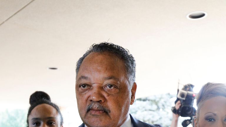 Rev Jesse Jackson at the Greater Grace Temple where he paid tribute to Aretha