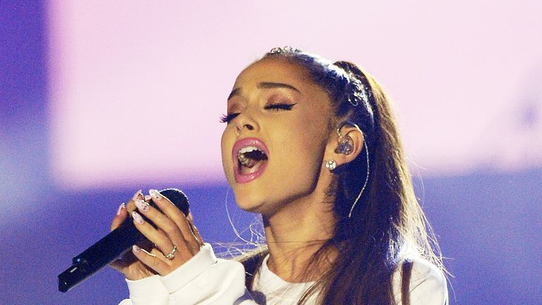 Ariana Grande performs during the One Love Manchester concert