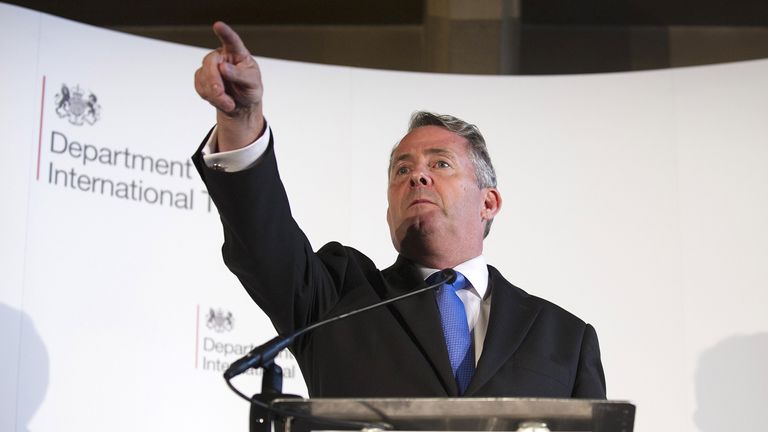  Liam Fox delivers a speech at Manchester Town Hall 