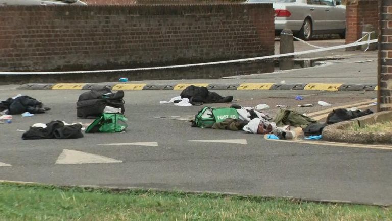 Debris and first aid kits were visible at the scene
