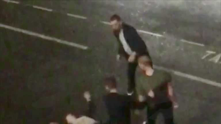 CCTV footage shows the moment the brawl broke out 