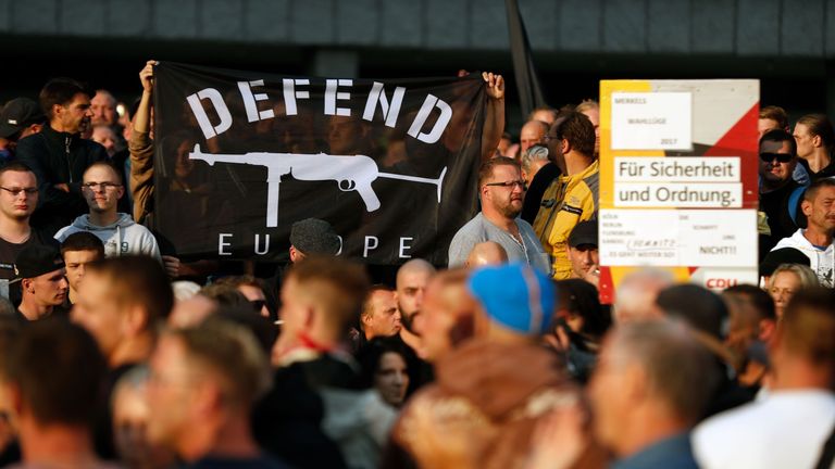 People demonstrate on August 27, 2018 in Chemnitz, eastern Germany, following the death of a 35-year-old German national who died in hospital after a &#39;dispute between several people of different nationalities&#39;, according to the police.