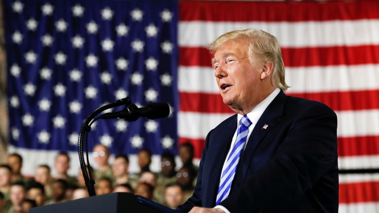 Donald Trump addresses US Army soldiers at a signing ceremony for the National Defence Authorisation Act