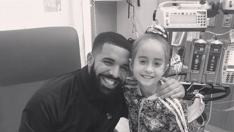 Drake has granted the wish of a little girl who longed to meet him as she stayed in hospital waiting for a new heart .