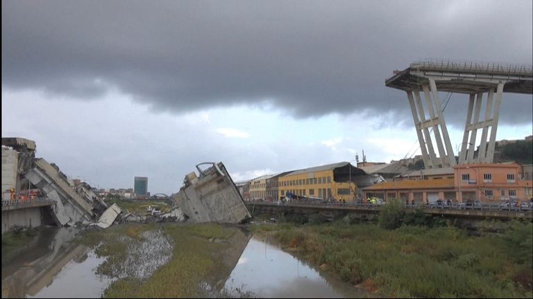 It is feared there are dozens of victims after a 200m section of a bridge collapsed in northern Italy during a storm.
