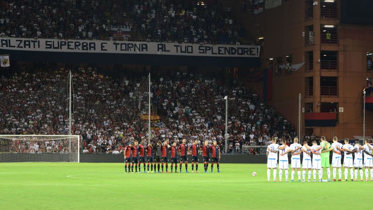 26-08-18 GENOA-EMPOLI CAMPIONATO SERIE A 18-19.MINUTO DI SILENZIO PER LA TRAGEDIA DEL PONTE