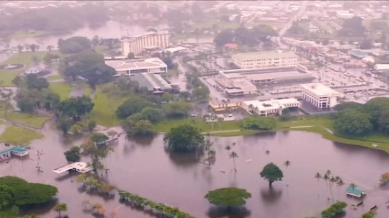 Aerial view of floods in Hawaii