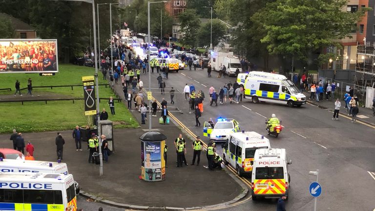Emergency services have been called to deal with violence outside the Ibrox Stadium. Pic: Andi Denny