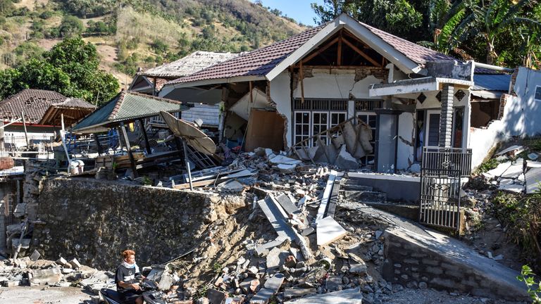 A damaged home following a strong earthquake in Pemenang, North Lombok, Indonesia 
