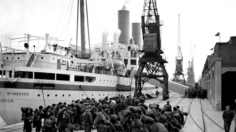 British troops prepare to board Empire Windrush in Southampton heading to Korea