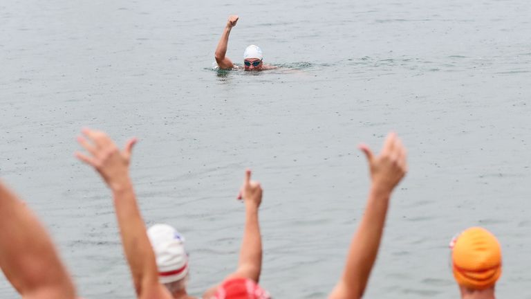 Lewis Pugh swims into Shakespeare Beach