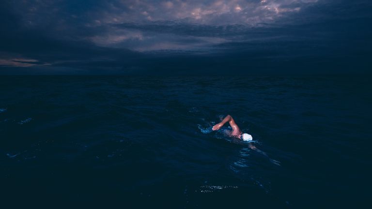 Lewis Pugh went out on a midnight swim. Pic: Kelvin Trautman
