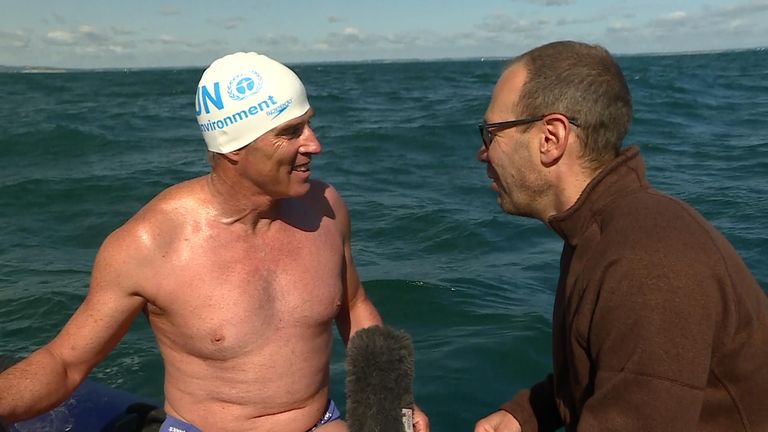 Thomas Moore interviews Lewis Pugh before the pair dive into the water