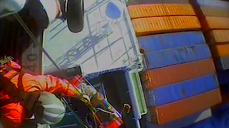 A Coastguard helicopter crew retrieves Mr Jordan from the Houston Express