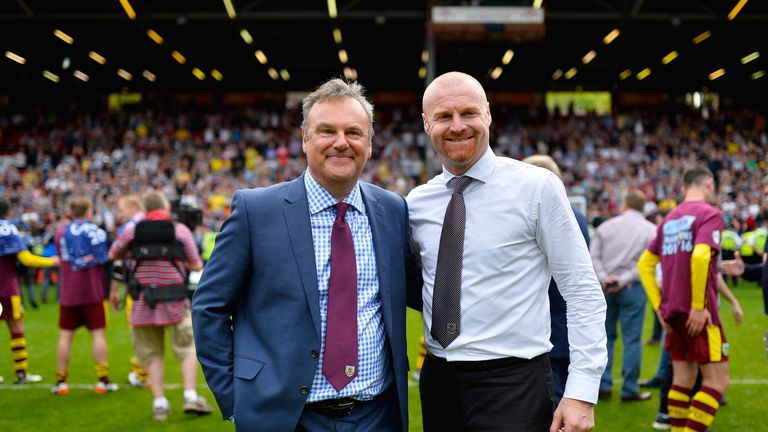 LONDON, ENGLAND - MAY 07: Chairman Mike Garlick and Sean Dyche, Manager of of Burnley after the Sky Bet Championship between Charlton Athletic and Burnley at the Valley on May 7, 2016 in London, United Kingdom. (Photo by Justin Setterfield/Getty Images)