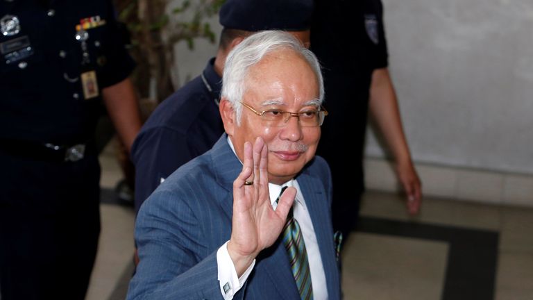 Malaysia&#39;s former prime minister Najib Razak arrives in court in Kuala Lumpur