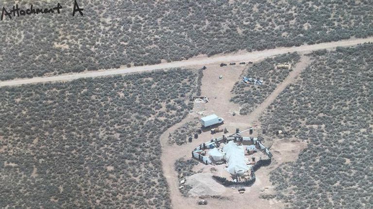 An aerial view of the compound in rural New Mexico