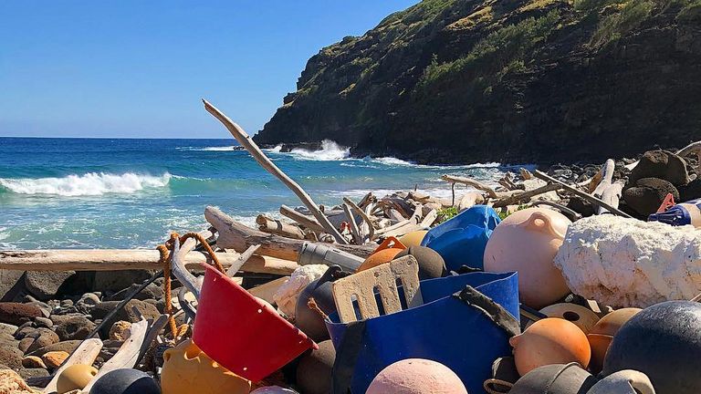 Plastic pollution at Unulau Bay