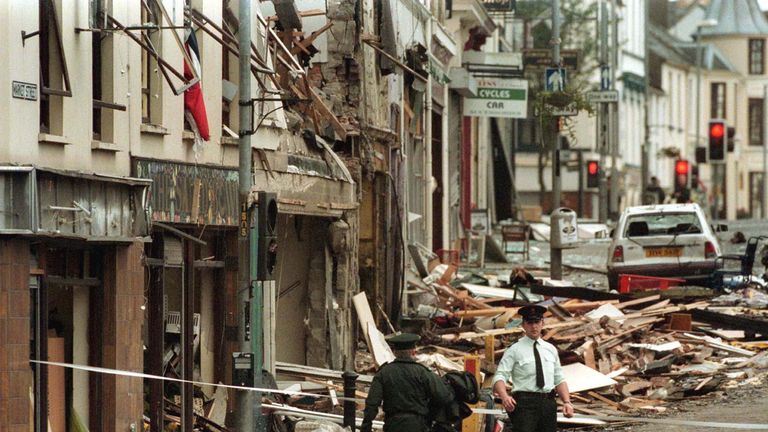 Police at the scene of the Omagh bombing