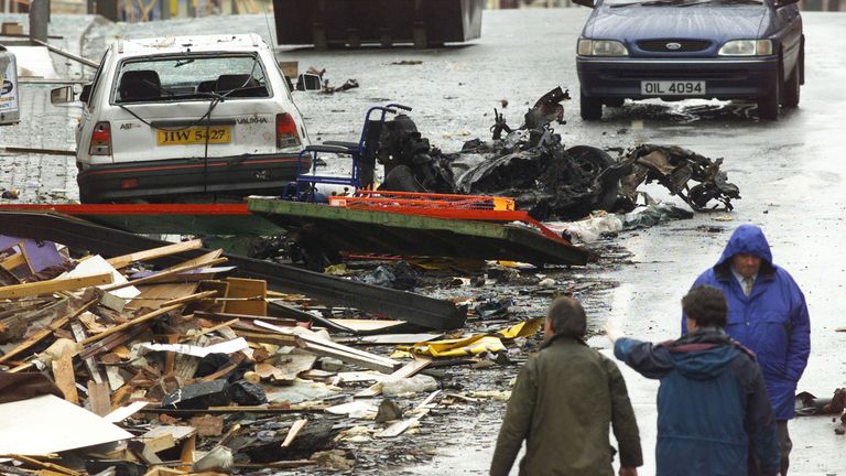 The remains of the car that was holding the bomb