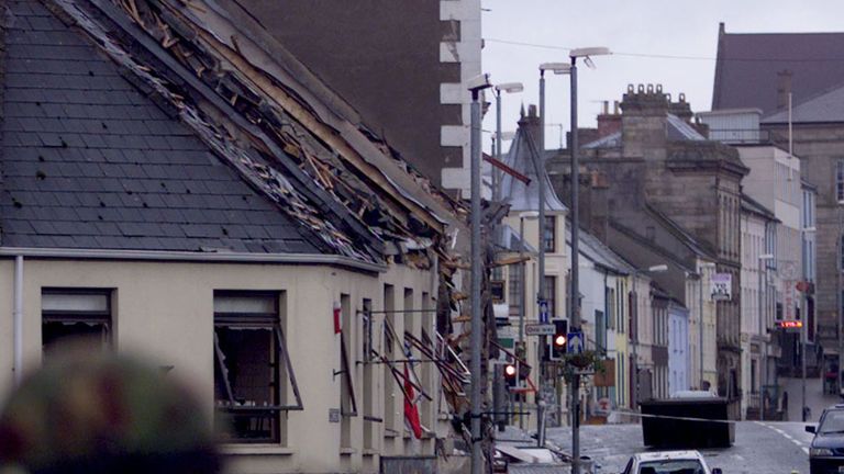 The wrecked scene of the Omagh bombing