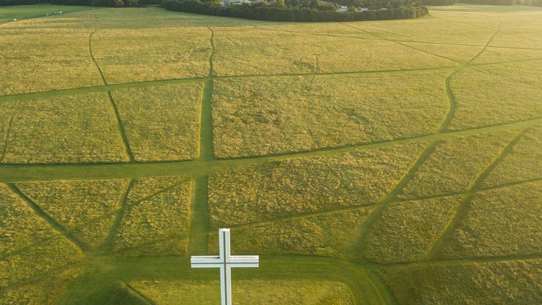 Aerial view of the Papal cross, Phoenix Park, Dublin, Ireland. - Stock image