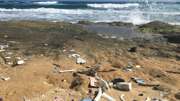 Plastics washed up on the shore in Hawaii