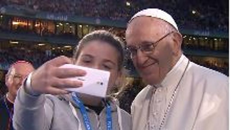 The Pope agreed to pose for a selfie during his visit to Ireland