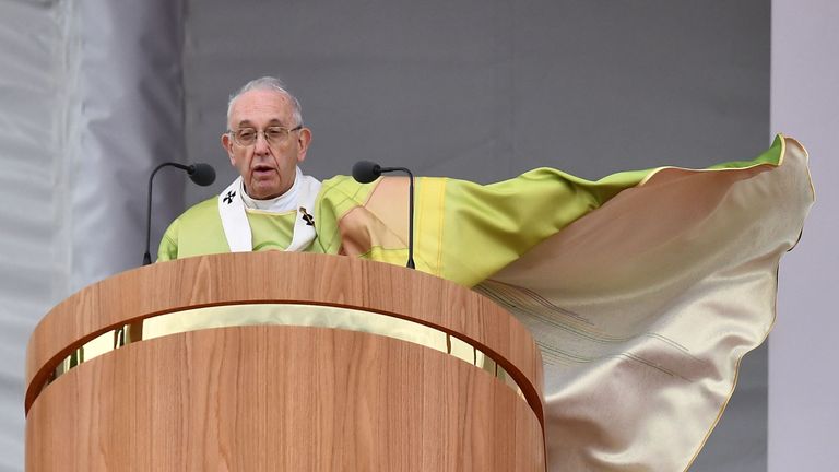 Pope Francis leads the Holy Mass at Phoenix Park in Dublin on August 26, 2018, during his visit to Ireland to attend the 2018 World Meeting of Families. (Photo by Ben STANSALL / AFP) (Photo credit should read BEN STANSALL/AFP/Getty Images)
