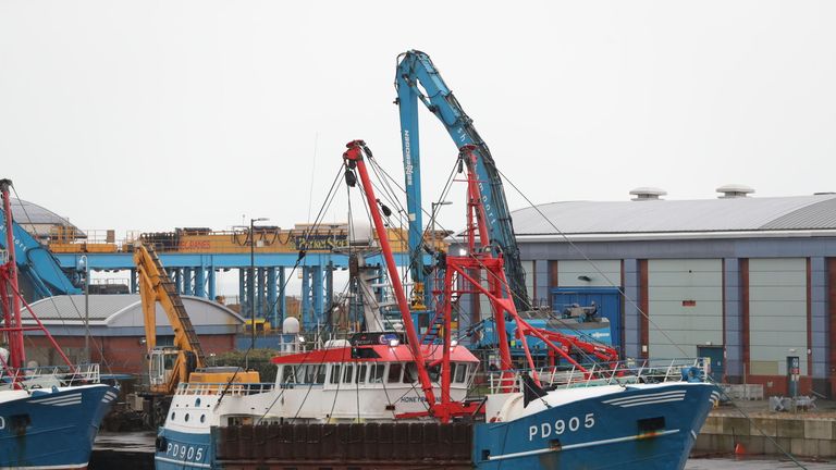 The Honeybourne 3 (right), a Scottish scallop dredger, in dock at Shoreham, West Sussex, following clashes with French fishermen 
