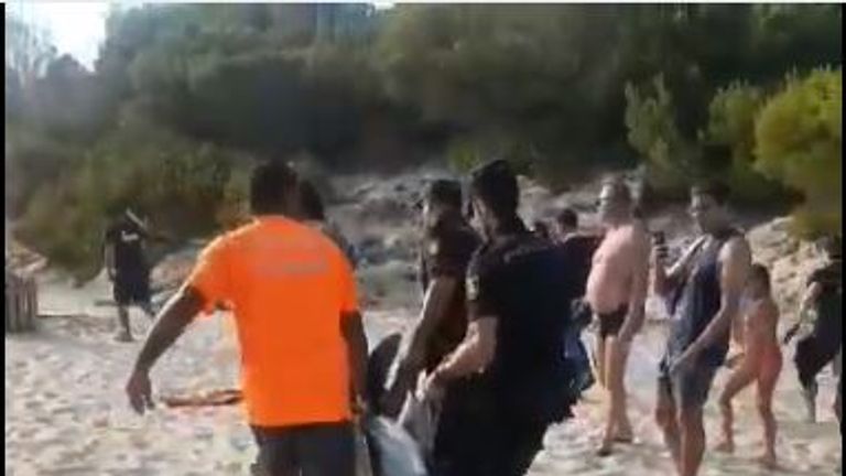 The shark was rescued by police, lifeguards and biologists but died. Pic: Salvament Aquàtic Illes Balears