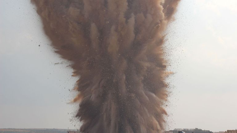 A large explosion in Maarat al-Numan in the Idlib province.
